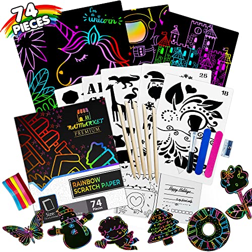 Raimarket Magic Scratch Art for Kids Papel Magico, Scratch Book, Libreta Magica, Papel Negro para Rascar, Papel de Rascar - Creative Papel Rascar Niños, Engaging Scratch Art para Niños Gift