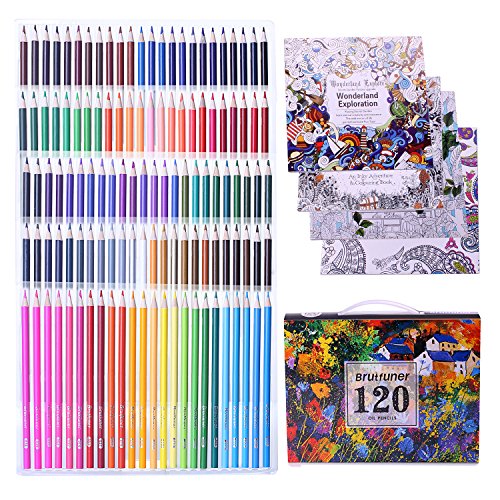 Laconile Lápices de colores, 120 lápices de colores aceitosos con 4 libros de colorear para adultos, lápices de arte para dibujar, hacer manualidades, pintar, mezclar, drwaing (120 colores)