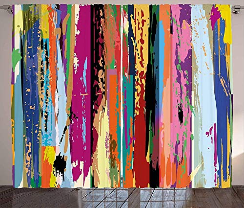 Waple Cortinas opacas ojete para sala de estar Cortinas abstractas, obras de arte expresionistas multicolores, adornos de diseño de arcoíris vibrantes 280*300cm Opaca Cortina para Habitación Térmica A