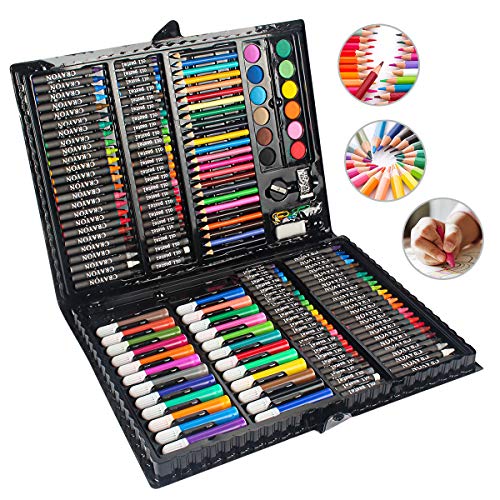 MIAOKE 168 Set de Pintura Niños, Set de crayones de cera, lápices de colores, pastel de acuarela, borrador, sacapuntas, lápiz HB, bloc de dibujo de 18 hojas