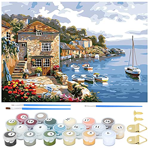 LAOYE Pintar por Numeros Adultos Painting By Numbers Adults Paisaje DIY Cuadros por Numeros para Regalos,16 * 20 Pulgadas Pintura por Números con Pinceles y Pinturas Decoración del Hogar