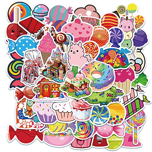 FOCRI 50 pegatinas lindas dulces, coloridas golosinas para niños y niñas, dibujos animados Lollipop chocolate, helado, cupcake, pegatinas