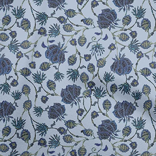 oneOone Terciopelo Azul Gris¡ceo Tela Kalamkari Nave Proyectos De La Tela Decoracin Impresa Por El Medidor 58 Pulgada De Ancho