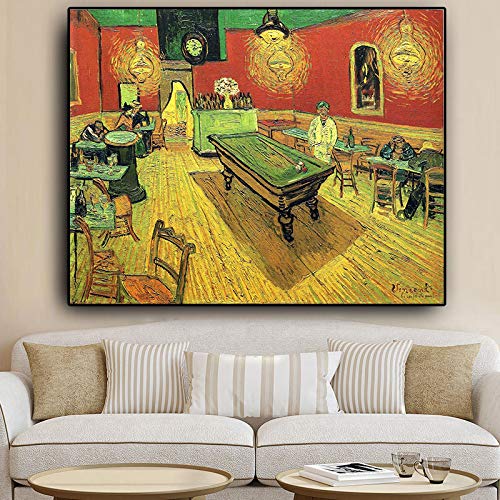 LINKGIN Home Night Cafe de Van Gogh Reproducción Pinturas abstractas para decoración de comedor Lienzo Carteles e impresiones Cuadros de arte mural 70x90cm sin marco