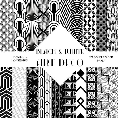 Black & White Art Deco Scrapbook Paper: | 8,5 x 8,5 size | 40 patterned double sided sheets (20 designs) | Geometric Art Deco Themed Collection | Black & White Craft Paper |