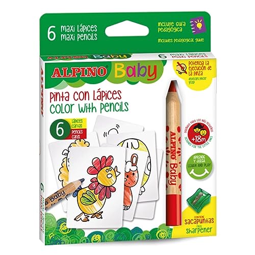 Alpino Baby 6 Lápices | Lápices para Bebés | Lápices de Colores Gruesos y Mina Blanda | Disfruta y Aprende Pintando