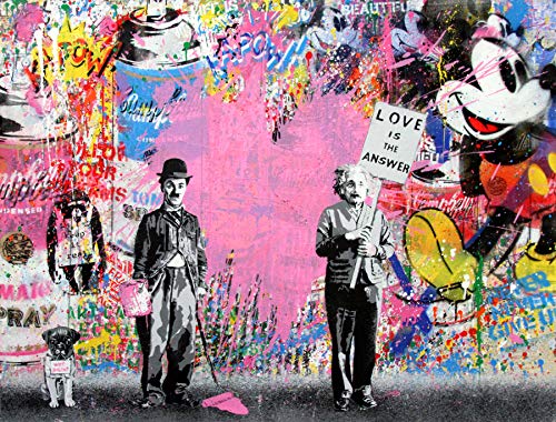 Cuadro clásico de arte callejero con graffiti impreso en lienzo para pared Banksy Graffiti Painting Chaplin Post Pink Heart Art Pop Poster Prints Street Urben Pintura Arte Colorido 40