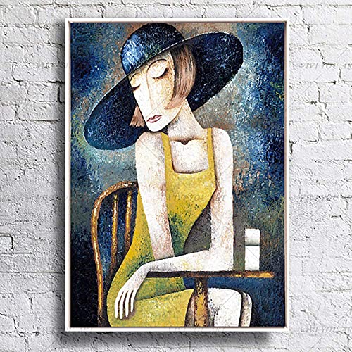 XIANGY Picasso - Cuadro abstracto, moda abstracta, mujer, bebida, café, cubismo, lienzo para pintura, póster, lienzo de pared, decoración, salón, sin marco (30 x 50 cm)