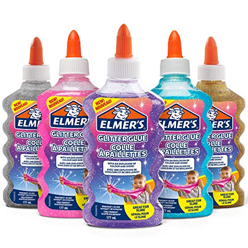Elmer's pegamento con purpurina azul, morado, plateado, dorado, rosa, lavable y apto para niños de 177 ml, adecuado para hacer slime