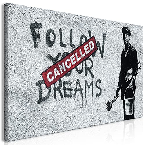 murando Cuadro Mega XXXL Banksy Follow Your Dreams 270x135 cm Cuadro en Lienzo en Tamano XXL Estampado Grande Gigante Imagen Para Montar por uno Mismo Decoración De Pared Impresión DIY i-C-0028-ak-e