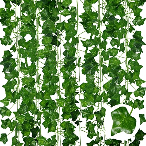 ADORAMOUR Guirnaldas de Hiedra Artificial - Pack6 de 210cm de Longitud Enredaderas - Vides Falsas Realistas para Decoración de Jardines Tanto en Interiores Exteriores, Hojas Verdes Plantas Colgantes