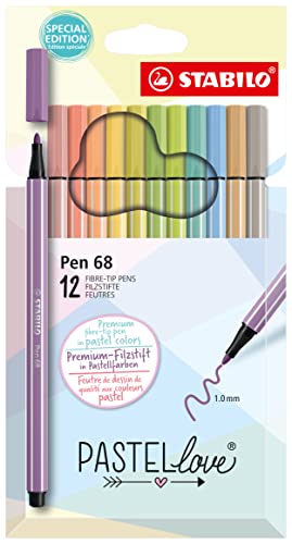 Rotulador premium STABILO Pen 68 - Set PASTELlove - Estuche con 12 colores pastel