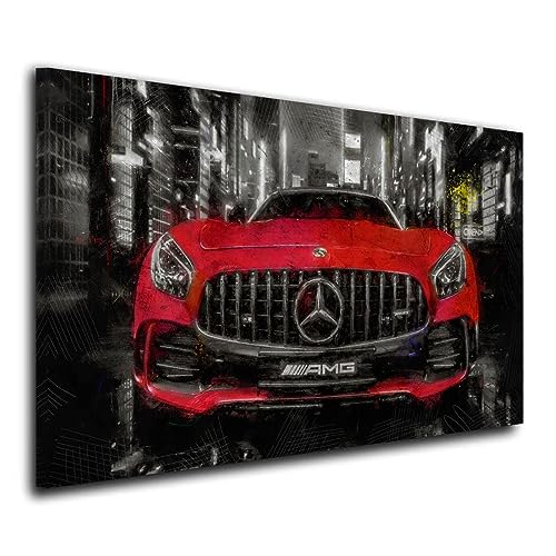 Artedinoi - Cuadro moderno coche deportivo Mercedes AMG GT Red Front Style impresión sobre lienzo hermoso XXL