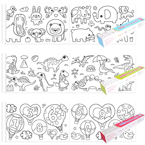 Towviy 3 Rollos Rollo de Papel para Colorear para Niños con Dibujo, Letra Números Animales dinosaurios papel de arte para dibujar colorear Juguetes de Pintura Educativos Tempranos (princesa)