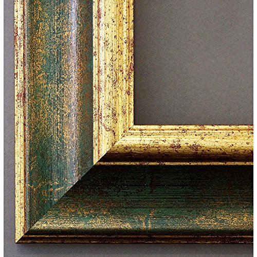 Artecentro Marco dorado para cuadros – Oro/Color con o sin paspartú de madera, varios tamaños (Oro/Verde, 80 x 120)