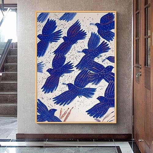HASMI Póster de arte pájaros azules del paraíso pintura en lienzo de bellas artes para decoración de pared de salón Cuadros 50x70cm sin marco