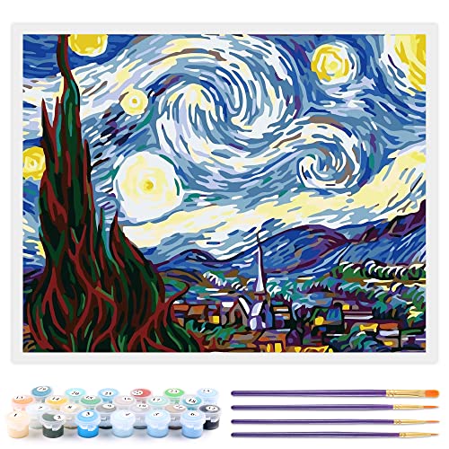 Toudorp Sin marco Pintura por números Paisaje para adultos Niños Principiante DIY Acrílicos Kits de pintura al óleo - Van Gogh Starry Sky 40 x 50 cm