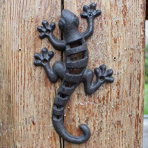 wlsdhjfo Escultura Figuras de Lagarto de Pared de Gecko de Hierro Fundido Negro Vintage Decoración de Pared de Barra de jardín en casa