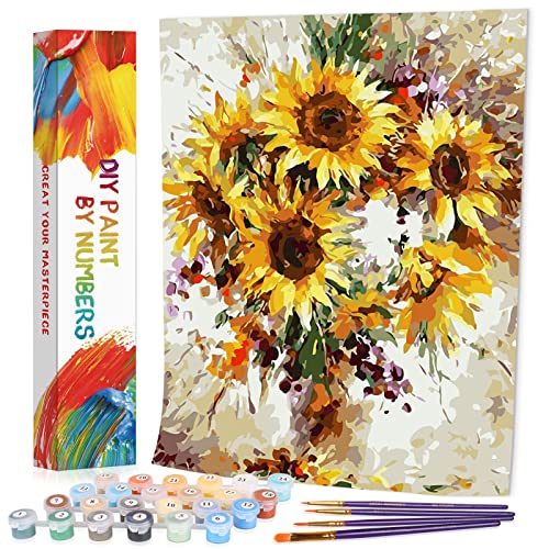 VIKMARI Kit de pintura al óleo por número para adultos para girasoles pintura por números kits para principiantes niños deslumbrante girasol de 40 x 20 pulgadas (sin marco)