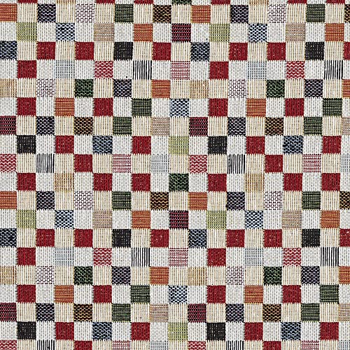 Kt KILOtela - Tela Tapicería, Jacquard Gobelino, Tapizar, Cojines, Sofá, Resistente, 100 cm Largo x 280 cm Ancho, Cuadros Pequeños, Rojo, Naranja, Verde, Azul, Beige ─ 1 Metro