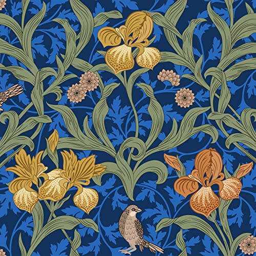 VEELIKE Papel Pintado Flores Acuarela Azul Vintage Papel Adhesivo para Muebles Papel Pintado Romantico Flores y Pájaros Papel Autoadhesivo Pared Mural Hojas Verdes Salon Dormitorio Baño 44.5cm×300cm