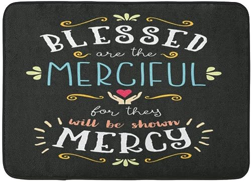 IUBBKI Blessed are The Merciful Hand Lettering - Alfombra tipográfica Beatitudes from Gospel of Matthew Heart and Ornaments para decoración de baño