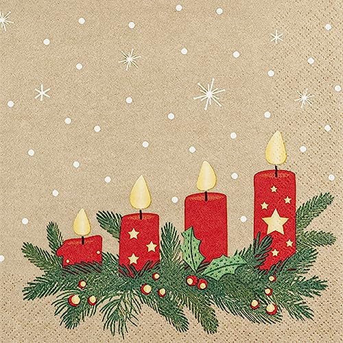 20 servilletas de Navidad con cuatro velas de Adviento con ramas como decoración de mesa. Servilletas de papel con diseño. También para decoupage y decoupage y decoupage (33 x 33 cm)