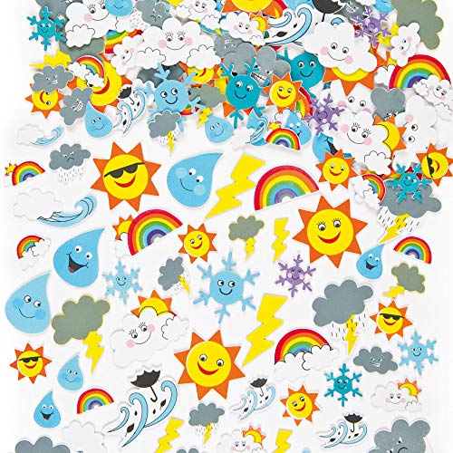Baker Ross Pegatinas de Espuma con Diseños del Tiempo Atmosférico (Paquete de 96) Para decorar tarjetas, cuadernos, manualidades y collages infantiles