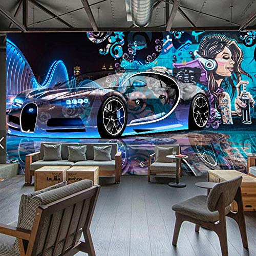 Papel pintado con graffitis callejeros y revestimiento de paredes de coches deportivos en tejido 3D para restaurante habitación infantil de fondo de chicos * 430cmx300cm (169,3x118,1 pulgadas)