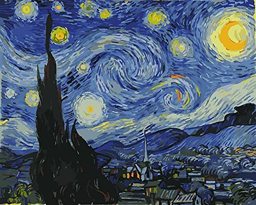 ARTNAPI Pintura por números, para adultos y niños, kit con marco, 40 x 50 cm (Van Gogh noche estrellada), pintura al óleo sobre lienzo, regalo muy divertido y relajante