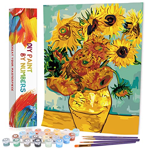 VIKMARI Pintura por números para adultos, kit de pintura por números, Van Gogh, girasol, pintura acrílica por números, Van Gogh, para decoración de pared, 40 x 50 cm