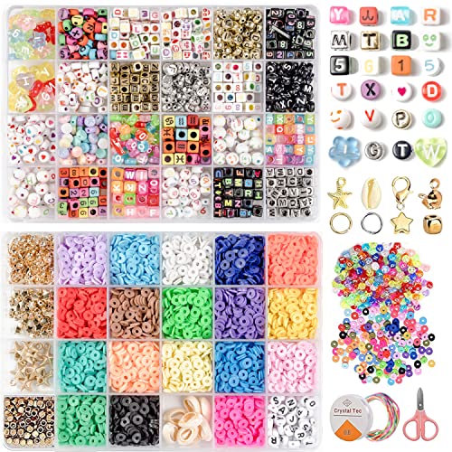 Kit de Abalorios para Hacer Pulseras y Collares - Más de 5300 Piezas de Arcilla Polimérica y Cristal en Colores Variados - Accesorios Creativos para Niñas - Caja de Almacenamiento Incluida