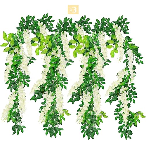 ZIOYA 3 Piezas Guirnalda de Flores Artificiales Wisteria 180 cm Colgantes Glicina Vid Planta Artificiales con Hiedra Plantas de Flores Falsas Guirnalda Colgante Vid para Decoración Boda Fiesta