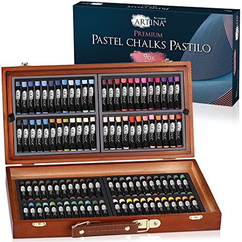 Artina Set de tizas de pastel Pastilo – Set de 96 tizas para artistas con tonos de color excelentes – Maletín de arte con certificación FSC Crayones blandos para pintar