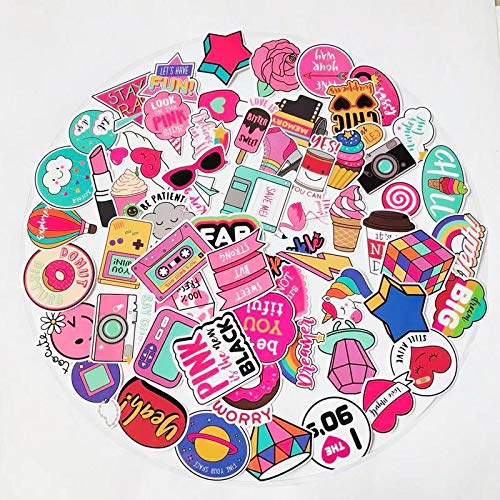 TUHAO Cute Vsco Girl Pink Stickers Instagram Decal Scrapbook Skateboard Suitcase Laptop Sticker Waterproof Lipstick Icecream 60Pcs