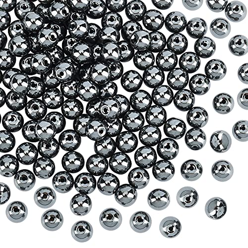 OLYCRAFT 420 perlas naturales de hematita de 6 mm, color negro, redondas, perlas de hematita no magnéticas para collares, pulseras, fabricación de joyas, manualidades