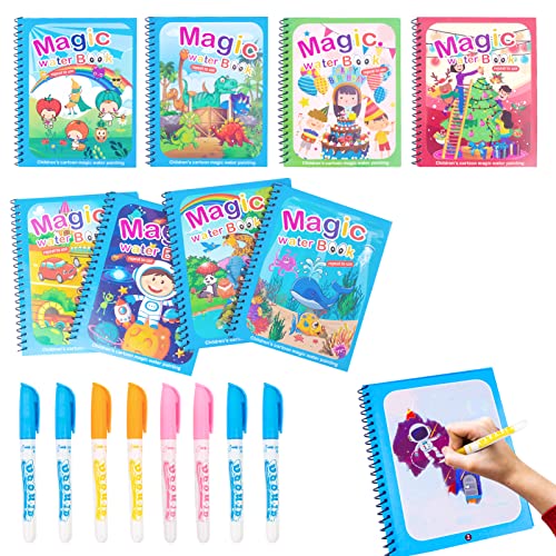 Libro pintar con agua 8 pack con 8 piezas pluma de pintura de agua mágica reutilizable niños colorear al agua libro de imágenes educativo juguete para regalo para niños y niñas