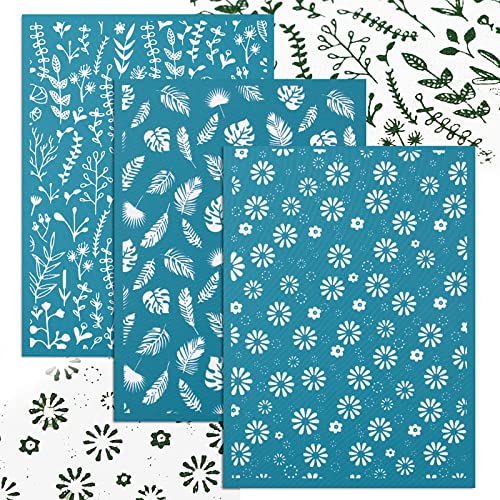 3pcs Plantilla de Serigrafía de Flores Hojas Plantillas de Patrones Reutilizables para Camiseta Tela Bolso Manualidades