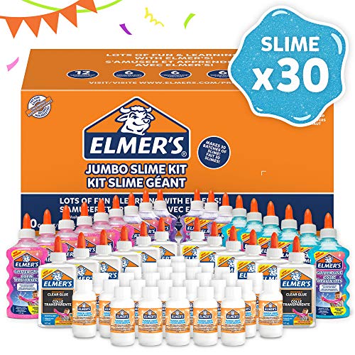 Elmer's Kit Slime Jumbo Paquete fiesta con pegamento con purpurina, transparente y solución activadora