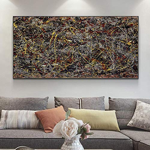 Cuadros de arte de pared Jackson Pollock Pinturas de arte abstracto famosas Pintura de lienzo de otoño Carteles Impresos para la decoración de la sala de estar 164x80cm (64.6x31.5in) Marco interno