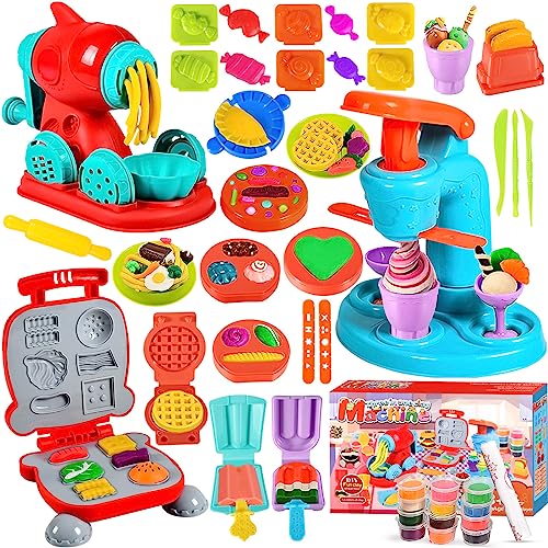 MUOIVG Juego de Plastilina, Herramientas Plastilina para Niños, 51 Piezas de Moldes plastilina para Crear Hamburguesa,Pizza y Pasta, Accesorios de Arcilla de Modelado,con 12 Cajas Arcilla