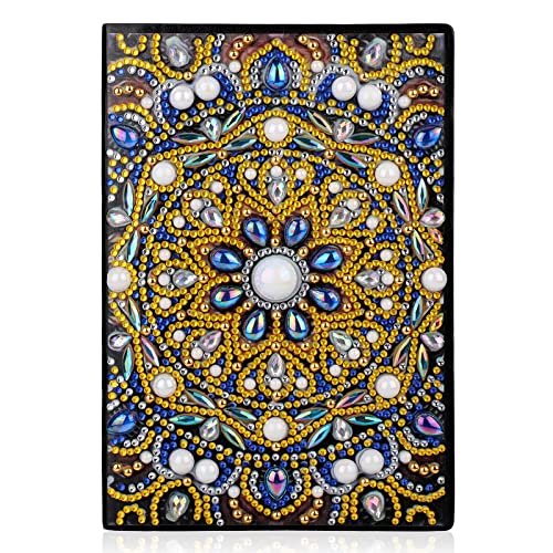 MWOOT 5D DIY Mandala A5 Diamante Pintura Cuaderno, Bricolaje Diamond Pasted Painting Notebook Kits, Bordado de Punto de Cruz Diario de Cuero en Blanco Libreta para Escuela Oficina Estudiantes