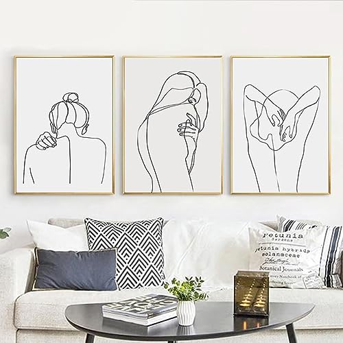 Cuadros creativos Curva de mujer sin espalda Cuadro de arte de pared abstracto Imprimir Cuadros de arte de pared Decoración de sala de estar3 piezas 60x80cm sin marco