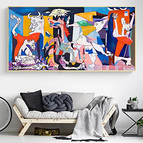 Obras de arte famosas Guernica de Picasso Lienzo Arte de la pared Pósteres e impresiones Pinturas en lienzo grandes Reproducciones Cuadro de Picasso Marco de 60x120 cm