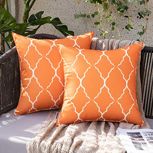 MIULEE Funda de Cojines Impermeable Cojín Exterior Funda de Almohada Diseño Marroquí Cremallera Oculta Cojines Decorativos para Sofá Silla Terraza Cama Dormitorio Oficina 2 Piezas 50x50 cm Naranja