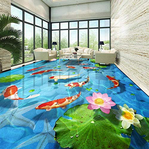 Rollo de suelo de linóleo Pegatinas de suelo personalizadas 3D Estéreo Grava Lotus Carp Azulejo de suelo Mural Pegatina de papel tapiz 400x280cm