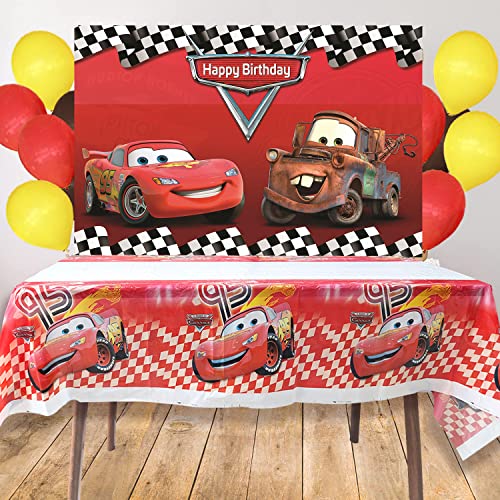 Fondos para programas de carreras y mantel de 1,8 x 1,08 m, dibujos animados coche movilizado fiesta de cumpleaños, ropa decorativa, fondo de pancarta (1,5 x 0,9 m)