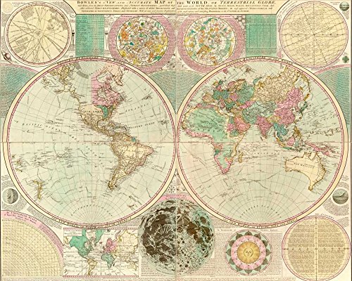 ART-CANVAS-estirado-on-WOODEN -BARS Mapa del mundo Bowles Carington - Mapas de imágenes horizontales Mapas del mundo Impresión de bellas artes 22_X_29_in