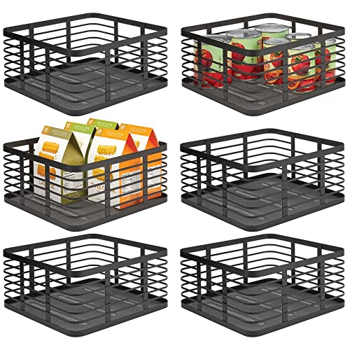 mDesign Juego de 6 cajas multiusos de metal de 30,5 cm x 33,0 cm x 15,2 cm – Organizador de cocina, despensa, baño y más – Cesta de almacenaje de alambre, compacta y universal – negro