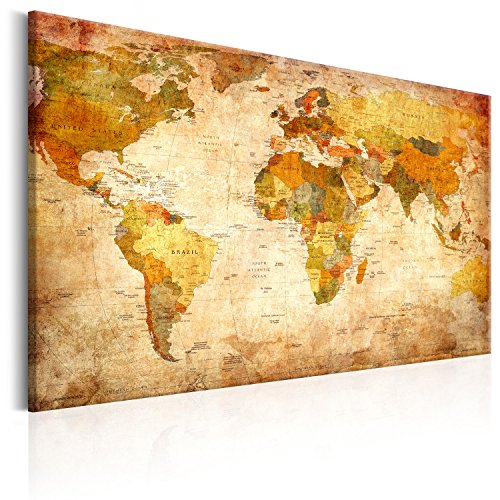 murando - Mapamundi con tablero para clavar chinchetas 120x80 cm - Cuadro en Lienzo sintético - 1 parte - Panel de Fibra - Mapa del Mundo Continente - viajes geografia Vintage k-B-0051-v-a